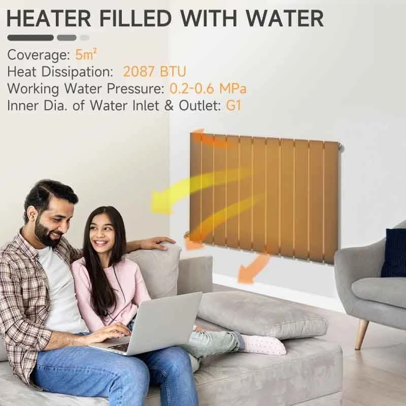 HOMCOM Horizontal Water Filled Single Panel Radiator - 830mm - Grey - 820-314V00GY 4 HOMCOM Horizontal Water Filled Single Panel Radiator - 830mm - Grey - 820-314V00GY - Image 2