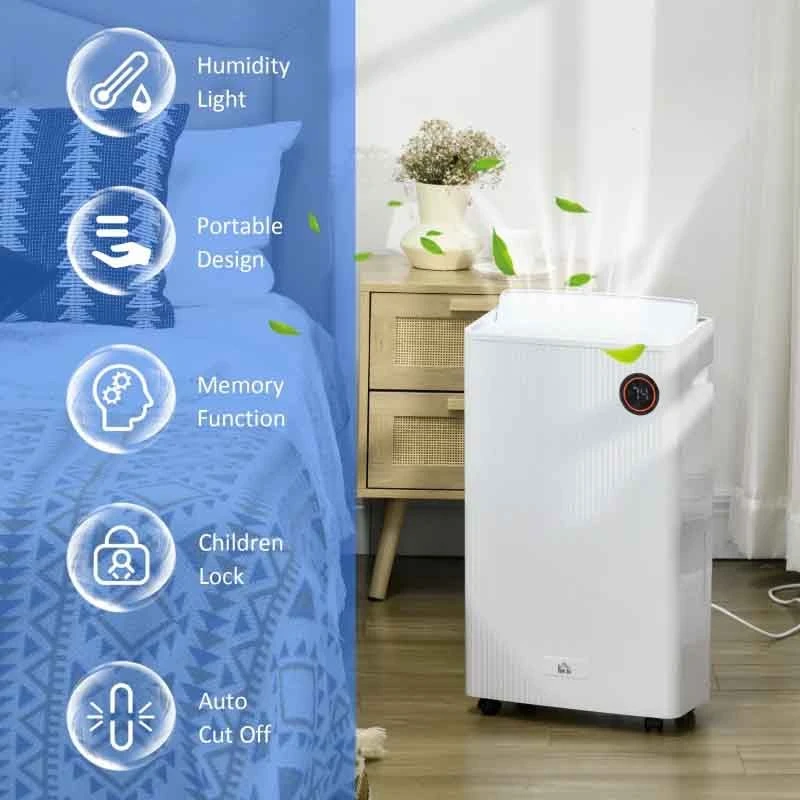 HOMCOM 16L Portable Dehumidifier With Air Purifier Filter- White - 821-024V70WT 4 HOMCOM 16L Portable Dehumidifier With Air Purifier Filter- White - 821-024V70WT - Image 2