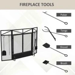 HOMCOM 3 Panel Folding Fireplace Screen With Tool Sets - Black - 820-391V00BK -Dimplexs Zone djc51618a50e6d74f.jpg