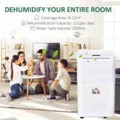 HOMCOM 12L Portable Quiet Dehumidifier - White - 821-017V71 -Dimplexs Zone fof2aa17e70daeec2.jpg