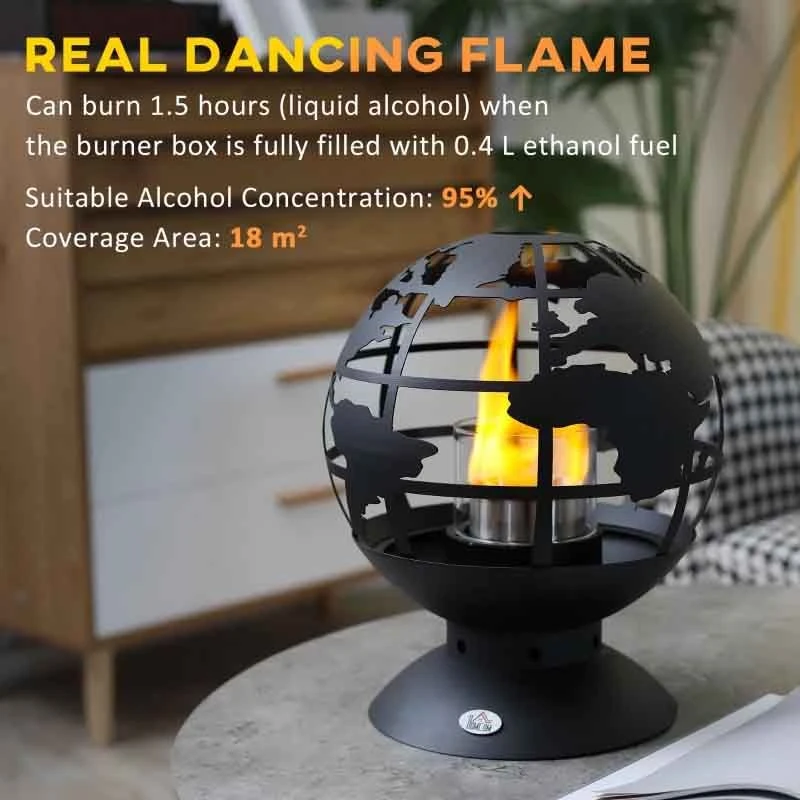 HOMCOM Tabletop Bioethanol Fire - Globe Design - Black - 820-307V00BK 6 HOMCOM Tabletop Bioethanol Fire - Globe Design - Black - 820-307V00BK - Image 4