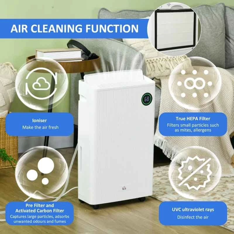 HOMCOM 16L Portable Dehumidifier With Air Purifier Filter- White - 821-024V70WT 7 HOMCOM 16L Portable Dehumidifier With Air Purifier Filter- White - 821-024V70WT - Image 5