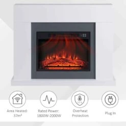 HOMCOM Electric Fire & Fireplace Suite With Remote - White - 820-227V70 -Dimplexs Zone h7hb1017ea4b8a03f.jpg