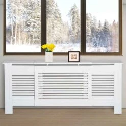 HOMCOM Slatted Design Extendable Radiator Cover - White - 820-105
