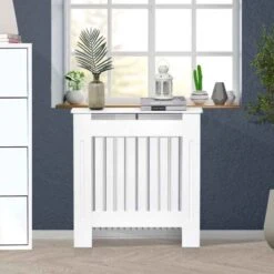 HOMCOM Vertical Slatted Radiator Cover - White - 820-106