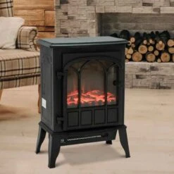 HOMCOM Electric Stove Fire Heater - Black - 820-127
