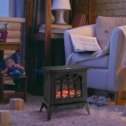 HOMCOM Electric Stove Fire Heater - Black - 820-130