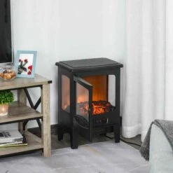HOMCOM Electric Stove Fire Heater - Black - 820-179