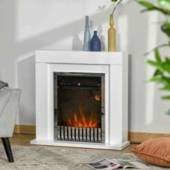 HOMCOM Electric Fire & Fireplace Suite With Remote - White - 820-194V70