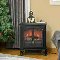 HOMCOM Two Door Electric Fireplace Heater - Black - 820-217V70