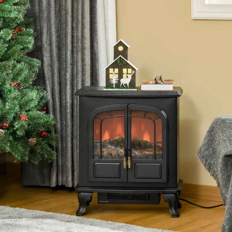 HOMCOM Two Door Electric Fireplace Heater - Black - 820-217V70 3 HOMCOM Two Door Electric Fireplace Heater - Black - 820-217V70