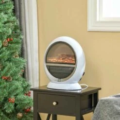 HOMCOM Rotating Electric Fireplace Heater - White - 820-221V70WT