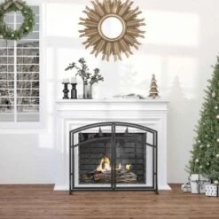 HOMCOM Winter Design Fire Guard With Double Doors - Black - 820-238