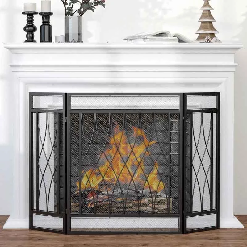 HOMCOM 3-Panel Folding Fireplace Screen Guard - Black - 820-240 3 HOMCOM 3-Panel Folding Fireplace Screen Guard - Black - 820-240