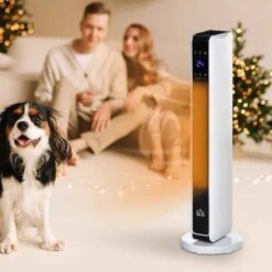 HOMCOM Oscillating Tower Heater With Remote Control - White - 820-249V70