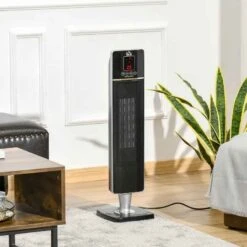 HOMCOM Oscillating Tower Heater With Remote Control - Black - 820-250V70