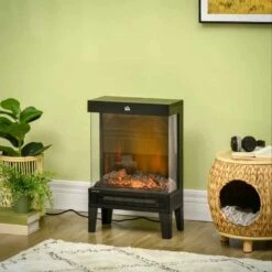 HOMCOM 180° Electric Fireplace Heater - Black - 820-301V70BK