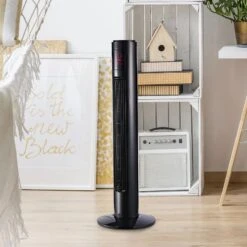 HOMCOM 38" Freestanding Tower Fan 3 Speed Mode With Remote Control - Black - 824-005BK