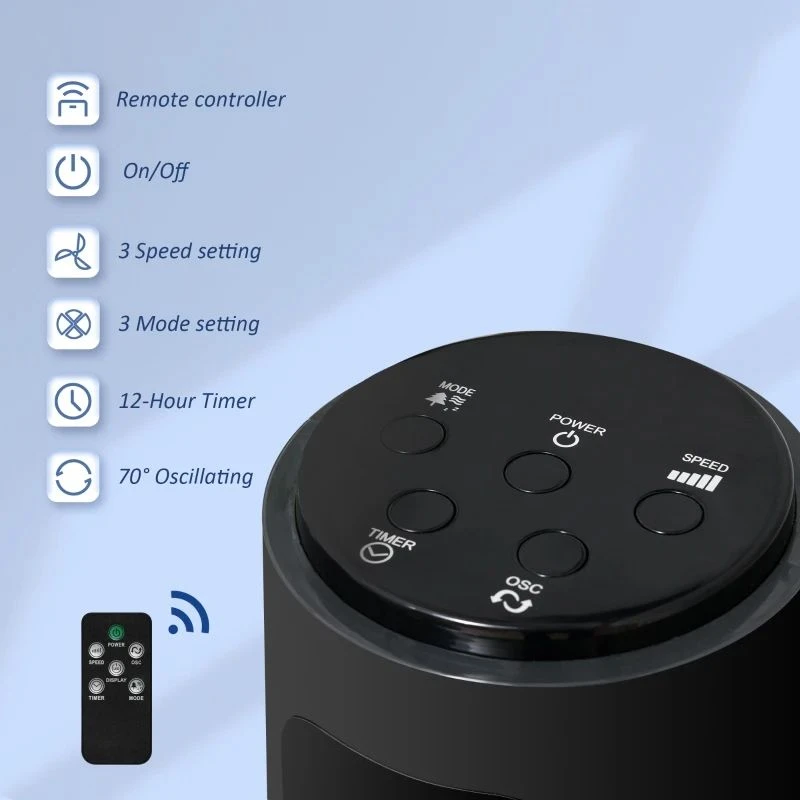 HOMCOM 38" Freestanding Tower Fan 3 Speed Mode With Remote Control - Black - 824-005BK 12 HOMCOM 38" Freestanding Tower Fan 3 Speed Mode With Remote Control - Black - 824-005BK - Image 10