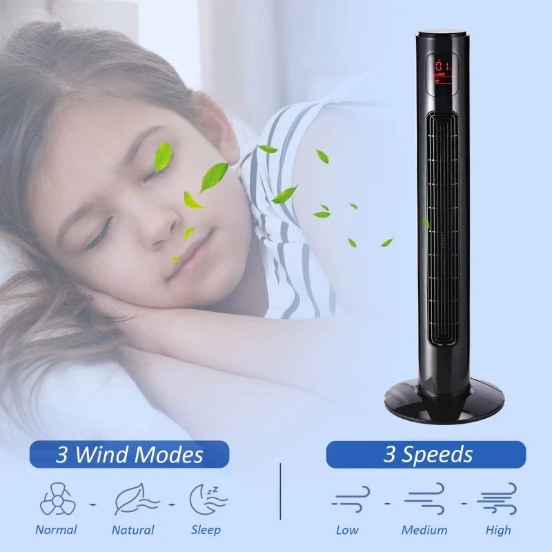 HOMCOM 38" Freestanding Tower Fan 3 Speed Mode With Remote Control - Black - 824-005BK 11 HOMCOM 38" Freestanding Tower Fan 3 Speed Mode With Remote Control - Black - 824-005BK - Image 9