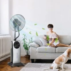 HOMCOM Pedestal Fan With Water Mist Spray - Black - 824-009V70BK