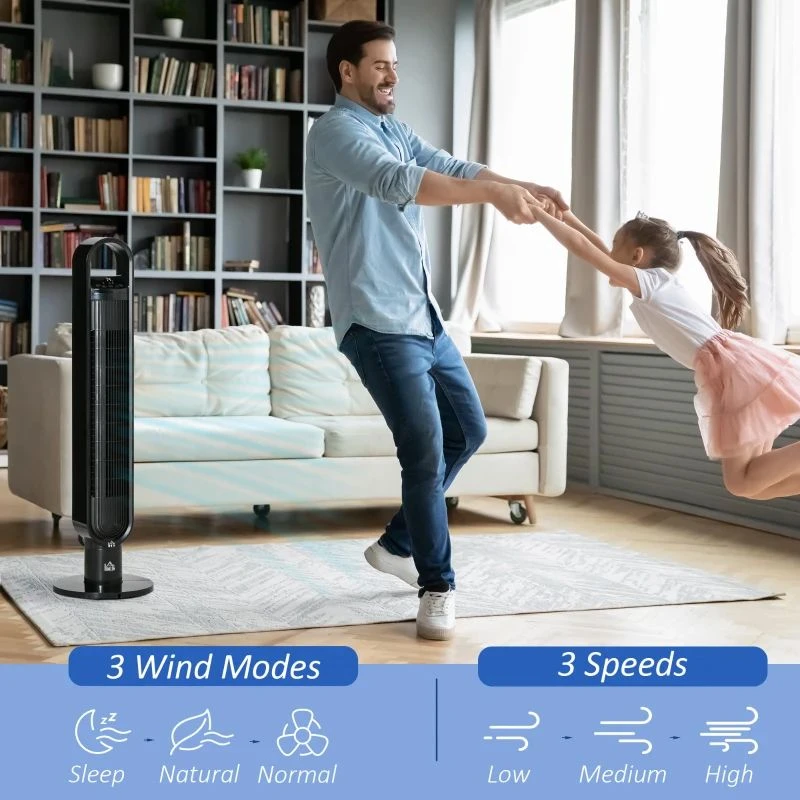 HOMCOM 39" Anion Freestanding Tower Fan Oscillating 3 Speed - Black - 824-046V70 11 HOMCOM 39" Anion Freestanding Tower Fan Oscillating 3 Speed - Black - 824-046V70 - Image 10