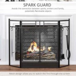HOMCOM 3 Panel Folding Fireplace Screen With Tools Set - Black - 820-233 -Dimplexs Zone iby8bc189e89dfae8.jpg