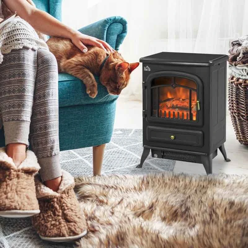 HOMCOM Freestanding Electric Stove Fire - Black - 820-038 5 HOMCOM Freestanding Electric Stove Fire - Black - 820-038 - Image 3