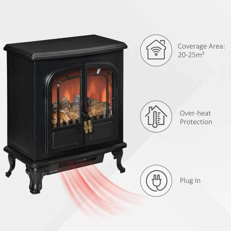 HOMCOM Two Door Electric Fireplace Heater - Black - 820-217V70 5 HOMCOM Two Door Electric Fireplace Heater - Black - 820-217V70 - Image 3