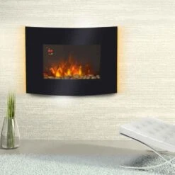 HOMCOM Electric Wall Mounted Fire - Curved Glass - 7 Colour LED - Black - 02-0358 -Dimplexs Zone jnx6ff180cb98949a.jpg