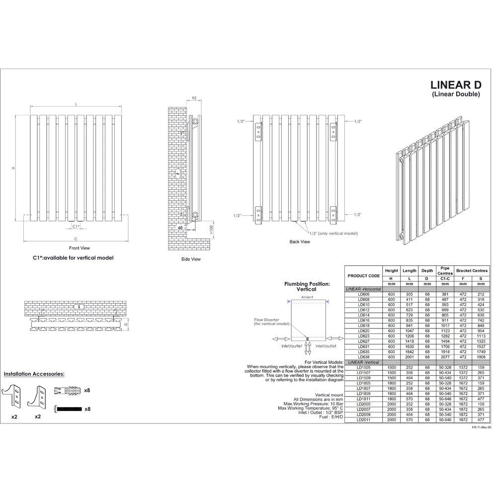 Ultraheat Linear Horizontal Radiator 600x745mm - White - LD614W 4 Ultraheat Linear Horizontal Radiator 600x745mm - White - LD614W - Image 2