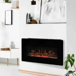 HOMCOM Electric Wall Mounted Fire With Remote - Black - 820-198V70 -Dimplexs Zone lkj90f17ea4b8a0c2.jpg