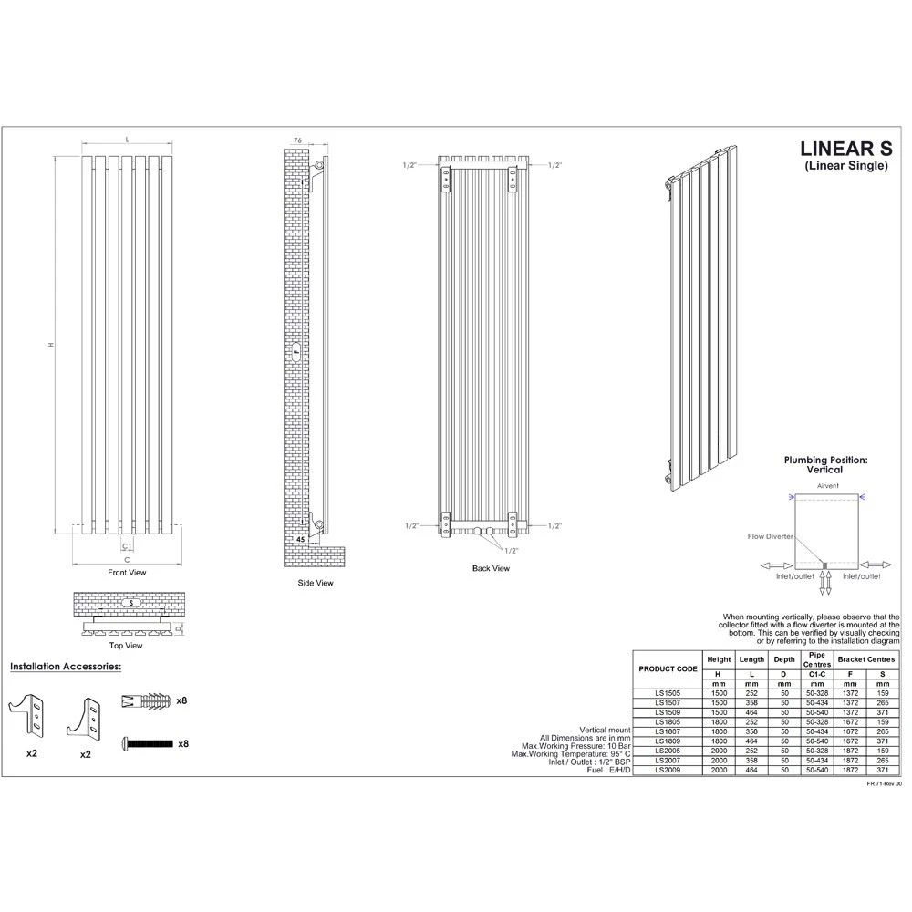 Ultraheat Linear Vertical Radiator 1800x268mm - Chrome - LS1805C 4 Ultraheat Linear Vertical Radiator 1800x268mm - Chrome - LS1805C - Image 2