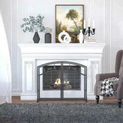 HOMCOM Winter Design Fire Guard With Double Doors - Black - 820-238 -Dimplexs Zone norcf417dc3e67af5.jpg