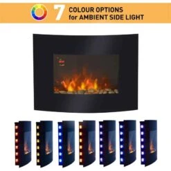 HOMCOM Electric Wall Mounted Fire - Curved Glass - 7 Colour LED - Black - 02-0358