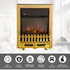 HOMCOM Electric Fireplace With LED Flame - Gold - 820-042 -Dimplexs Zone qau07717dc12734ad.jpg