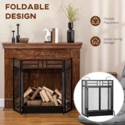 HOMCOM 3-Panel Folding Fireplace Screen With Door - Black - 820-237 15 HOMCOM 3-Panel Folding Fireplace Screen With Door - Black - 820-237 -Dimplexs Zone qdu88c18515604a90.jpg