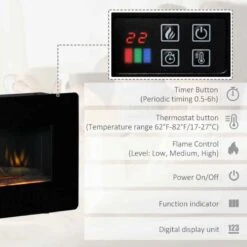 HOMCOM Electric Wall Mounted Fire With Remote - Black - 820-198V70 -Dimplexs Zone qpg88c17ea4b8a0c2.jpg