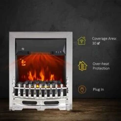 HOMCOM Electric Fireplace With LED Flame - Silver - 820-044 -Dimplexs Zone qvm88c17ea4b8a16d.jpg