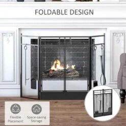 HOMCOM 3 Panel Folding Fireplace Screen With Tools Set - Black - 820-233 -Dimplexs Zone sq2f7d189e89dfae8.jpg