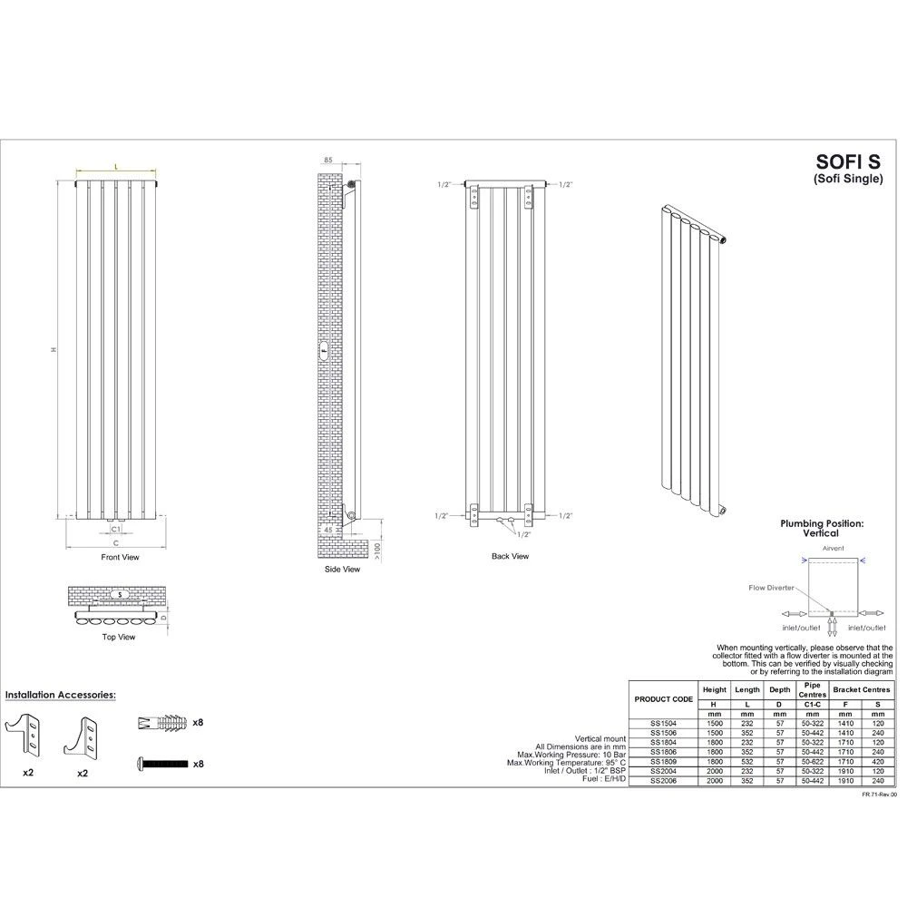 Ultraheat Sofi Vertical Radiator 1800x534mm - White - SS1809W 4 Ultraheat Sofi Vertical Radiator 1800x534mm - White - SS1809W - Image 2