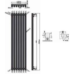 Towelrads Mayfair Vertical Radiator 1800x435mm - Anthracite - 120877 -Dimplexs Zone t o towelrads 120877 dimensions