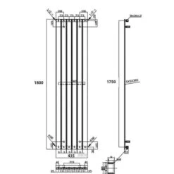Towelrads Merlo Vertical Radiator 1800x435mm - Anthracite - 120898 -Dimplexs Zone t o towelrads 120898 dimensions