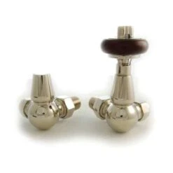 Towelrads Corner TRV & Lockshield - Polished Nickel With Brown Handle - 121058