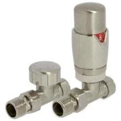Towelrads Straight Round TRV Valve & Lockshield - Brushed Nickel - 129016