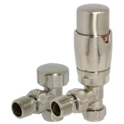 Towelrads Angled Round TRV Valve & Lockshield - Brushed Nickel - 129019