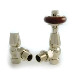 Towelrads Angled Manual Radiator Valve & Lockshield - Polished Nickel - 129078