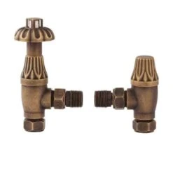 Towelrads Angled Manual Valve & Lockshield - Antique Brass - 129116