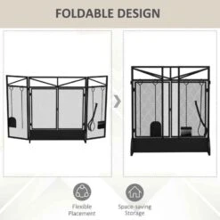 HOMCOM 3 Panel Folding Fireplace Screen With Tool Sets - Black - 820-391V00BK -Dimplexs Zone tfe54d18a50e6d74f.jpg