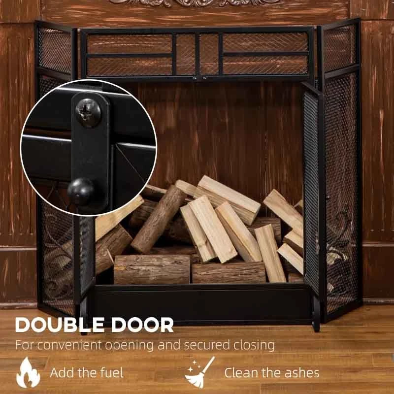 HOMCOM 3-Panel Folding Fireplace Screen With Door - Black - 820-237 9 HOMCOM 3-Panel Folding Fireplace Screen With Door - Black - 820-237 - Image 7